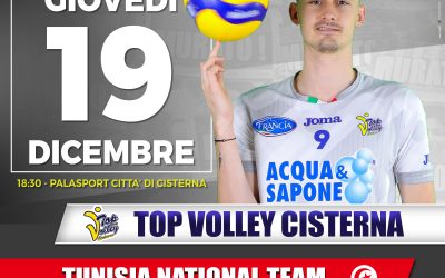 La Top Volley Cisterna giovedì (alle 18:30) sosterrà l’allenamento congiunto con la Nazionale della Tunisia